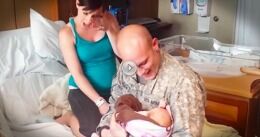 Soldier Meets His Newborn Daughter for First Time