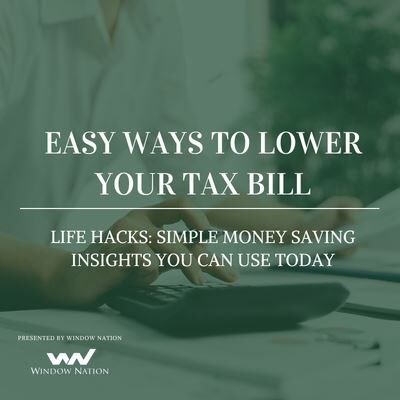 person working on tax with text Easy Ways to Lower Your Tax Bill