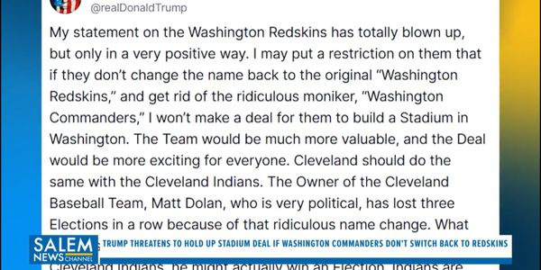 Trump Threatens Washington Stadium Deal Unless Team Returns To Redskins Name