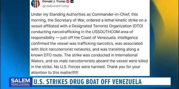 Trump Says U.S. Strikes Another Small Boat In Waters Off Venezuela