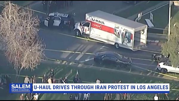 Truck Speeds Through Iran Demonstration In L.A.