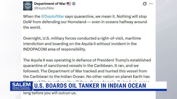 U.S. Forces Board Venezuela-Linked Oil Tanker In Indian Ocean Without Incident