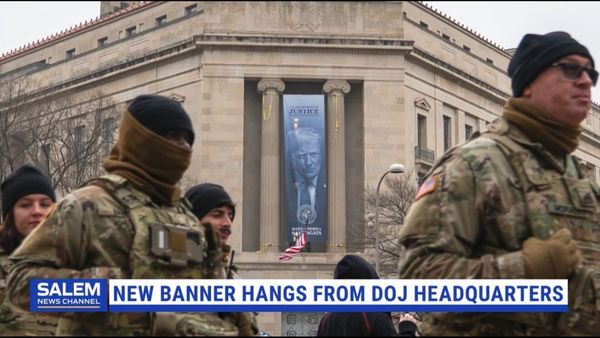 Trump banner displayed on DOJ headquarters