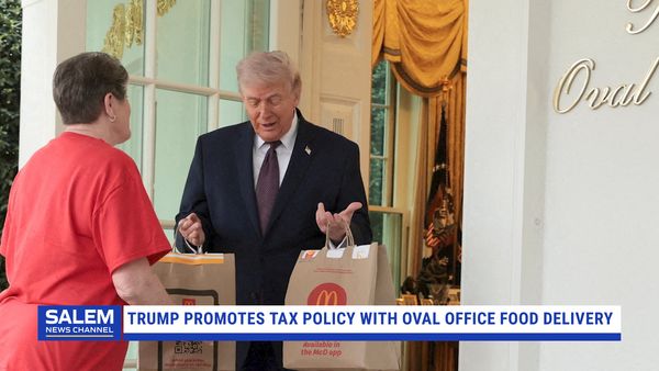 Trump promotes tax policy with Oval Office food delivery