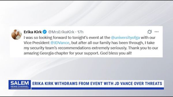 Erika Kirk withdraws from TPUSA event over threats