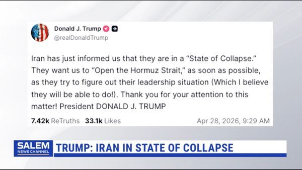 Trump says Iran in "state of collapse"