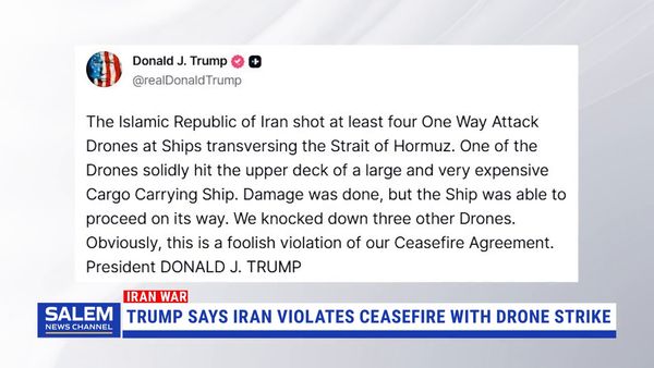 Trump Says Iran Violates Ceasefire With Drone Strike