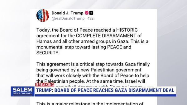 Trump Says His Board Of Peace Reaches Gaza Disarmament Deal