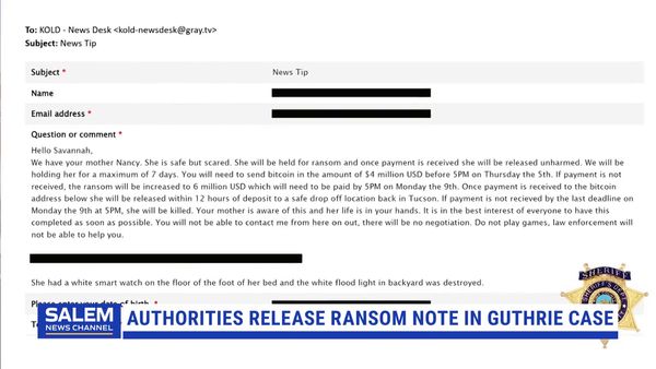 Authorities Release Ransom Note In Nancy Guthrie Case