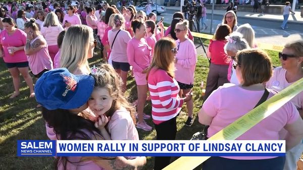 Women In Pink Rally In Support Of Lindsay Clancy Who Is On Trial For Killing 3 Children