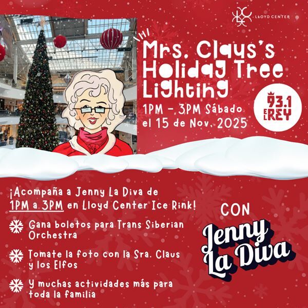 Iluminación del Árbol de Navidad en Lloyd Center con Jenny La Diva y 93.1 El Rey