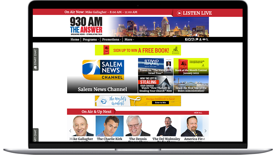 A laptop featuring a San Antonio radio website