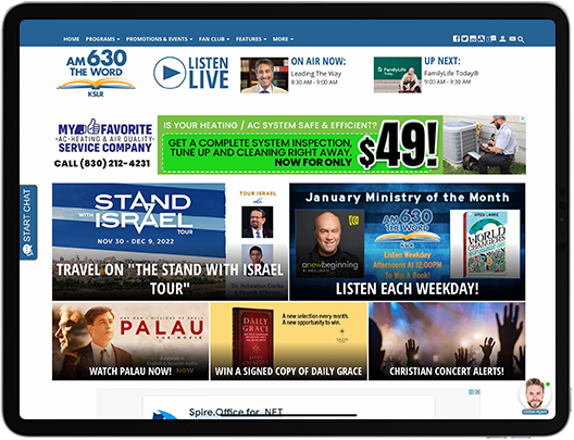 A tablet featuring a San Antonio radio website