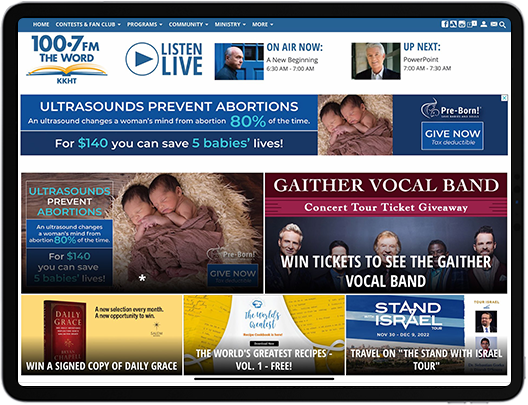A tablet featuring a Houston radio website