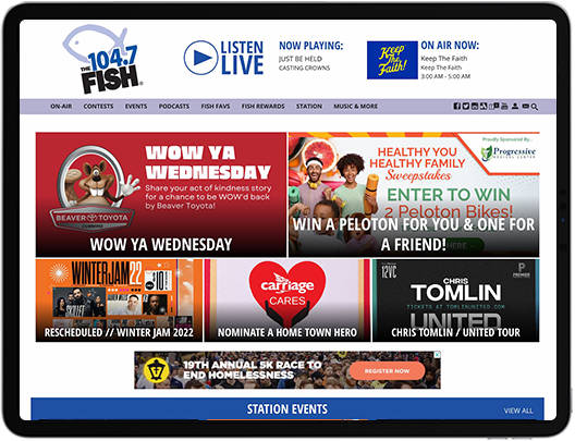 A tablet featuring a Atlanta radio website