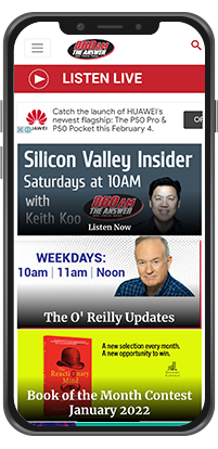 A mobile device featuring a San Francisco radio website
