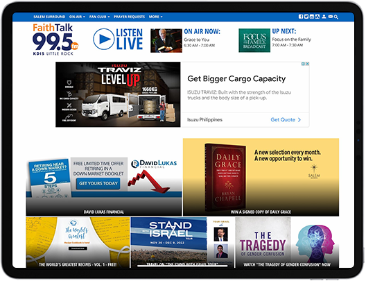 A tablet featuring a Little Rock radio website