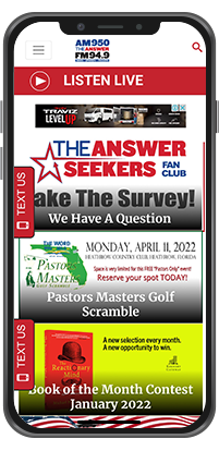 A mobile device featuring a Orlando radio website
