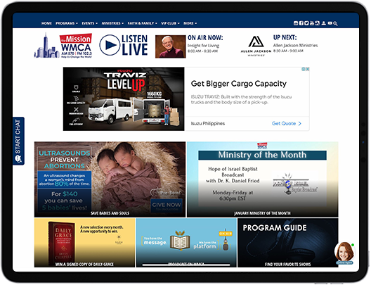 A tablet featuring a New York radio website
