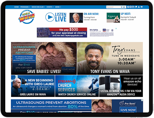 A tablet featuring a DC radio website