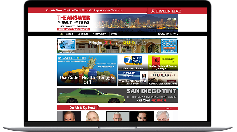 A laptop featuring a San Diego radio website
