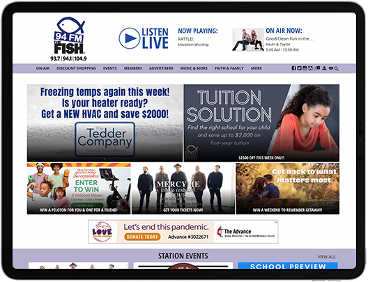 A tablet featuring a Nashville radio website