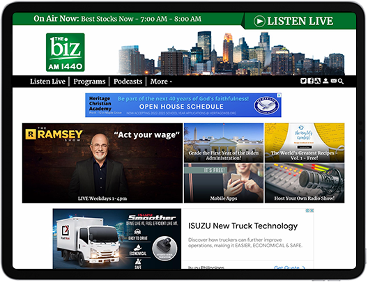 A tablet featuring a Minneapolis radio website