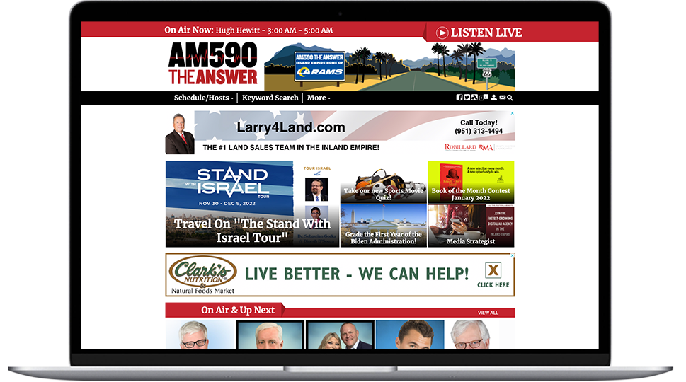A laptop featuring a Inland Empire radio website