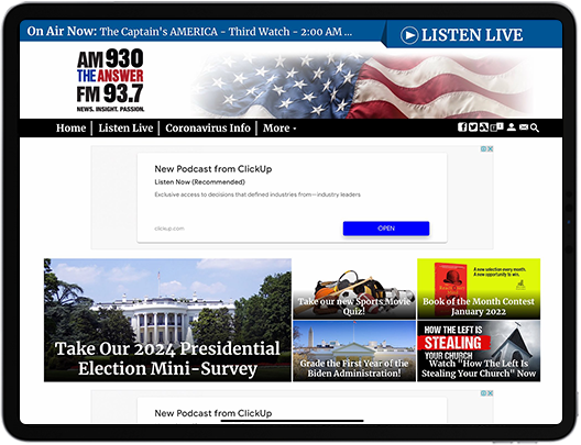 A tablet featuring a Sarasota radio website