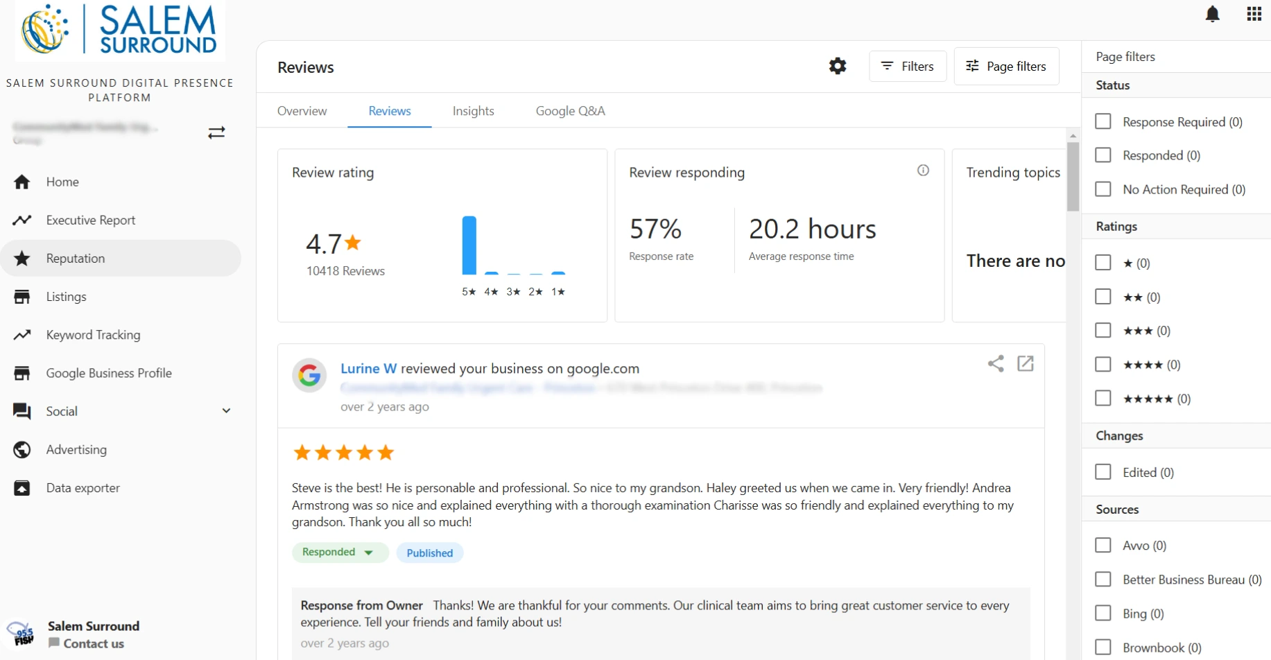Salem Surround Digital Presence tool for managing business listings reviews