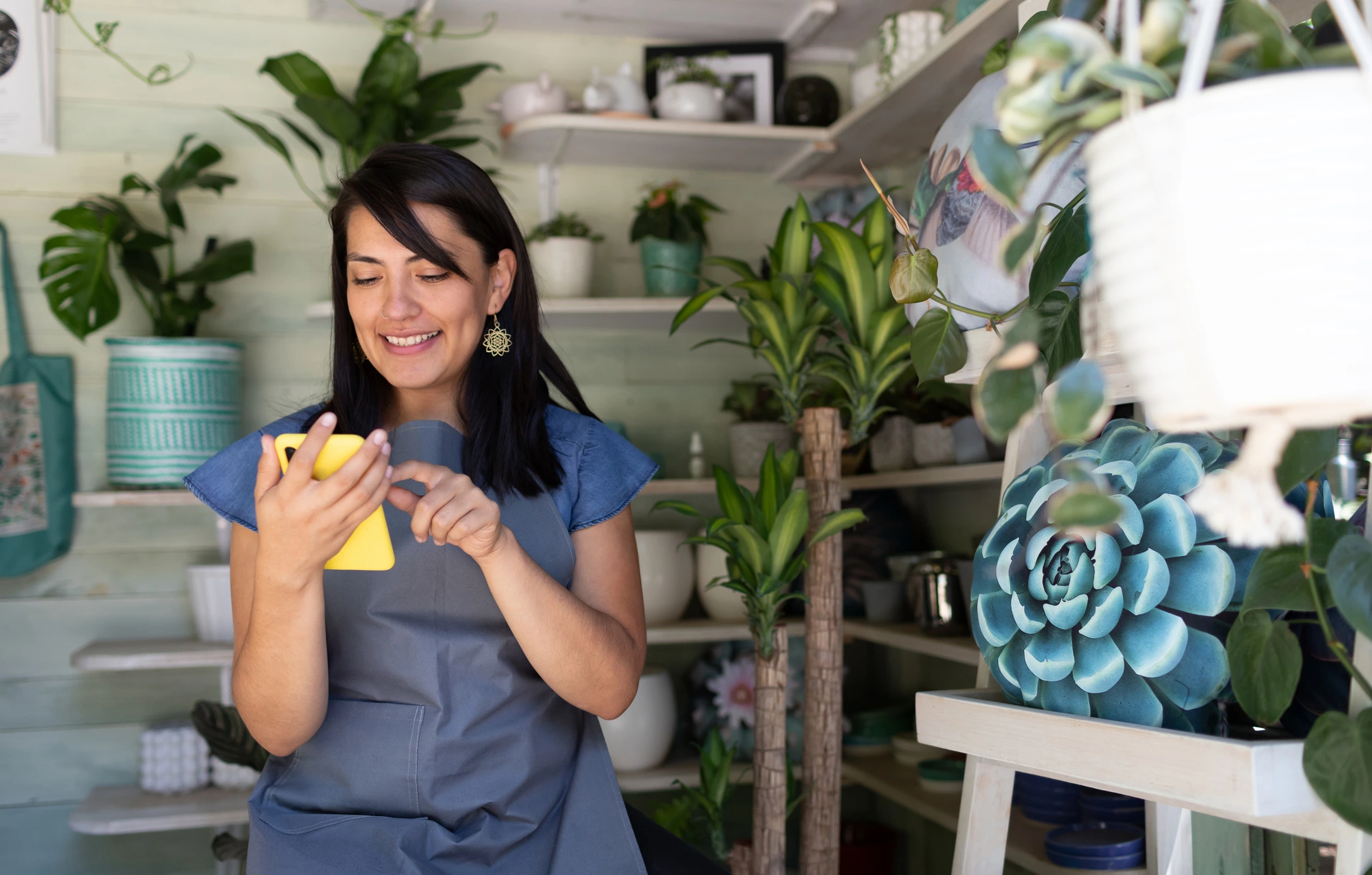 flower shop owner managing google reviews for their business from a mobile device