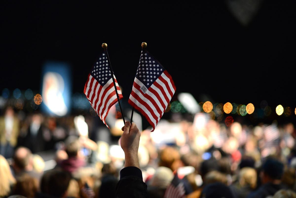 american flags waving