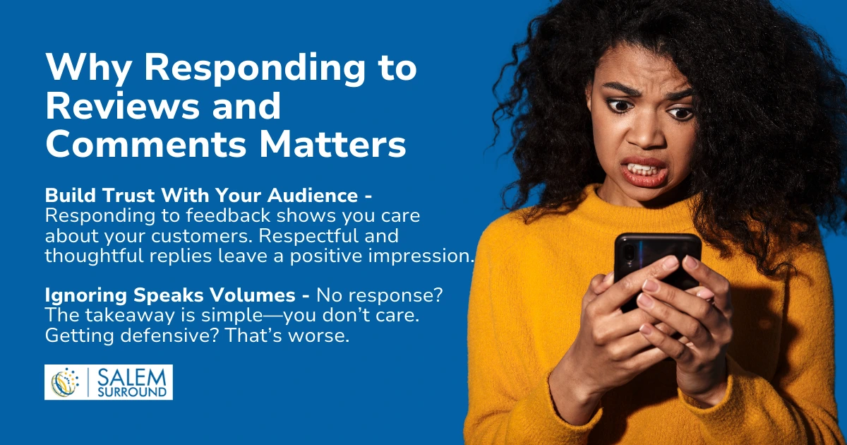 why responding to comments and reviews matters salem surround infographic