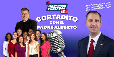 Cortadito con el Padre Alberto y Juan Fernández-Barquín, Secretario de las Cortes del Condado de Miami-Dade.