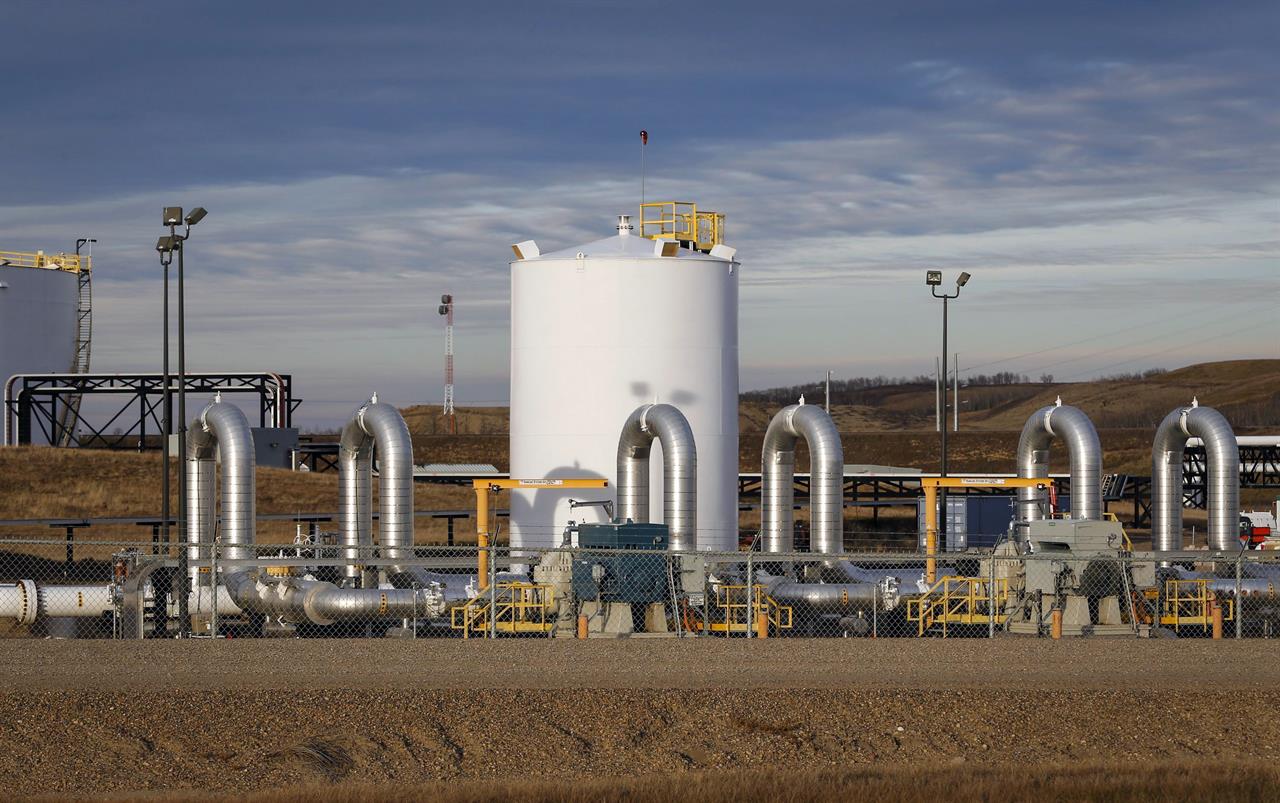 FILE - In this Nov. 6, 2015 file photo, TC Energy's Keystone pipeline facility is seen in Hardisty, Alberta. The Trump administration is asking a judge to throw out a lawsuit from Native American tribes that want to block the proposed Keystone XL pipeline into the U.S. (Jeff McIntosh/The Canadian Press via AP, File)
US seeks dismissal of tribes' lawsuit over Keystone pipeline