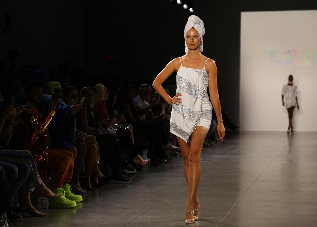 Karolina Kurkova models fashion from the Christian Cowan collection during Fashion Week in New York on Tuesday, Sept. 10, 2019. (AP Photo/Ragan Clark)
Christian Cowan honors his roots in Spain at NY Fashion Week
