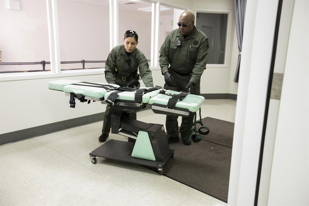 File - In this March 13, 2019, file photo, provided by the California Department of Corrections and Rehabilitation, a gurney is removed from the death penalty chamber at San Quentin State Prison in San Quentin, Calif. California's Supreme Court has refused to block death penalty cases from continuing during Gov. Gavin Newsom's moratorium on executions. The justices on Wednesday, Sept. 11, 2019, rejected defense attorneys' arguments that jurors can't realistically gauge the seriousness of imposing a death sentence if they think it's never actually going to be carried out. Newsom halted executions in March for as long as he remains governor. (California Department of Corrections and Rehabilitation via AP, File)
Court won't block death penalty trials despite moratorium