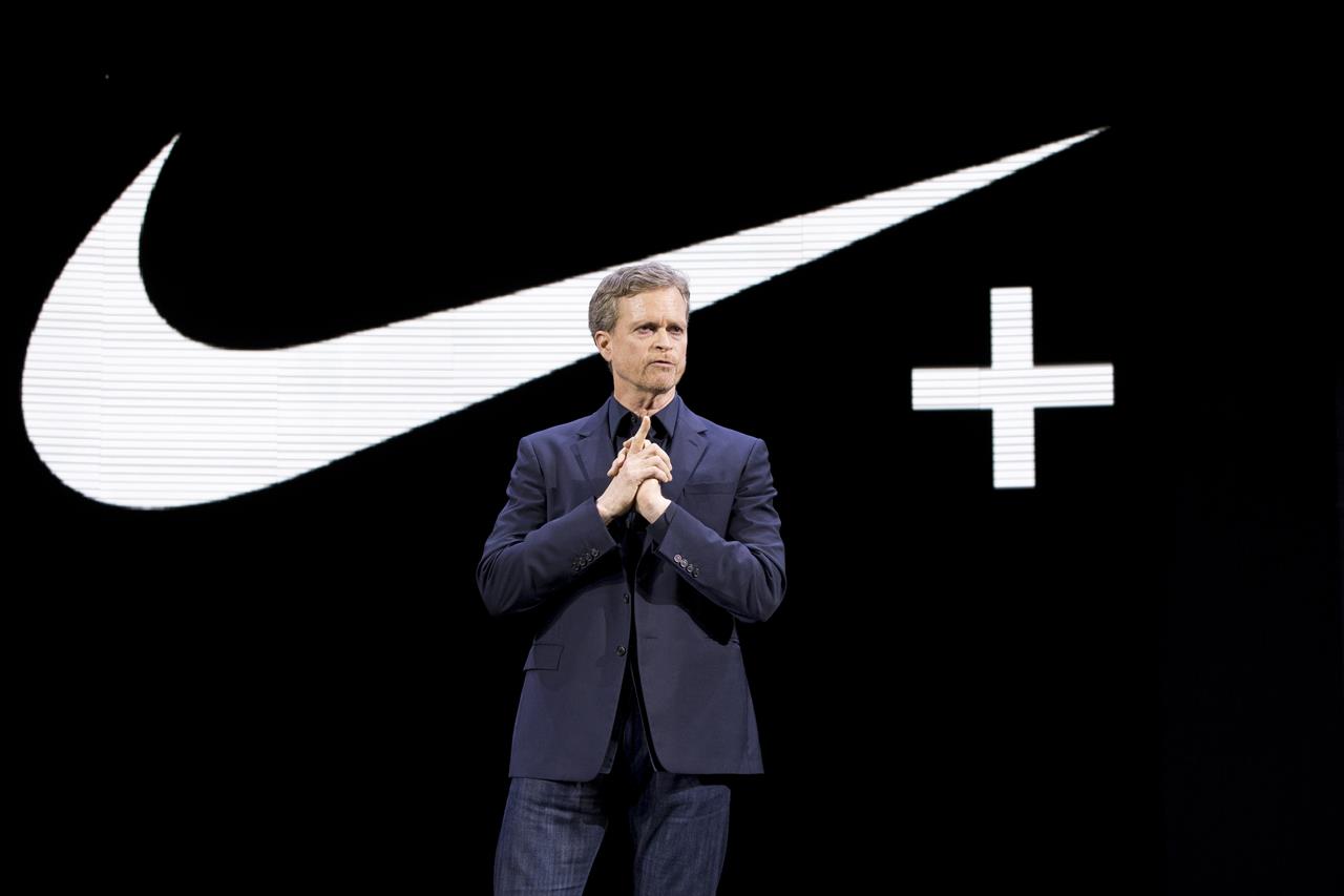 FILE - In this March 16, 2016, file photo Nike CEO Mark Parker speaks during a news conference in New York. Parker is stepping down early next year. He will be replaced by board member John Donahoe, who formerly ran e-commerce company eBay. (AP Photo/Mary Altaffer, File)
Nike CEO Mark Parker to step down in January