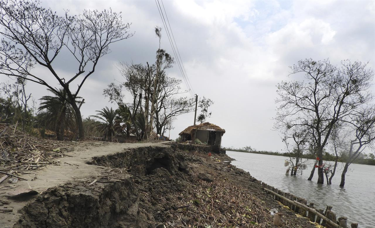 This May 22, 2020 photo shows damage after Cyclone Amphan stuck Deulbari village, in South 24 Parganas district, West Bengal state, India. The cyclone that struck India and Bangladesh last month passed through the Sunderbans, devastating the islands that are home to one of the world’s largest mangrove forests and is a UNESCO world heritage site. (Samrat Paul/Lokmata Rani Rashmoni Mission via AP)
Sundarbans devastated by cyclone, as virus halts migration