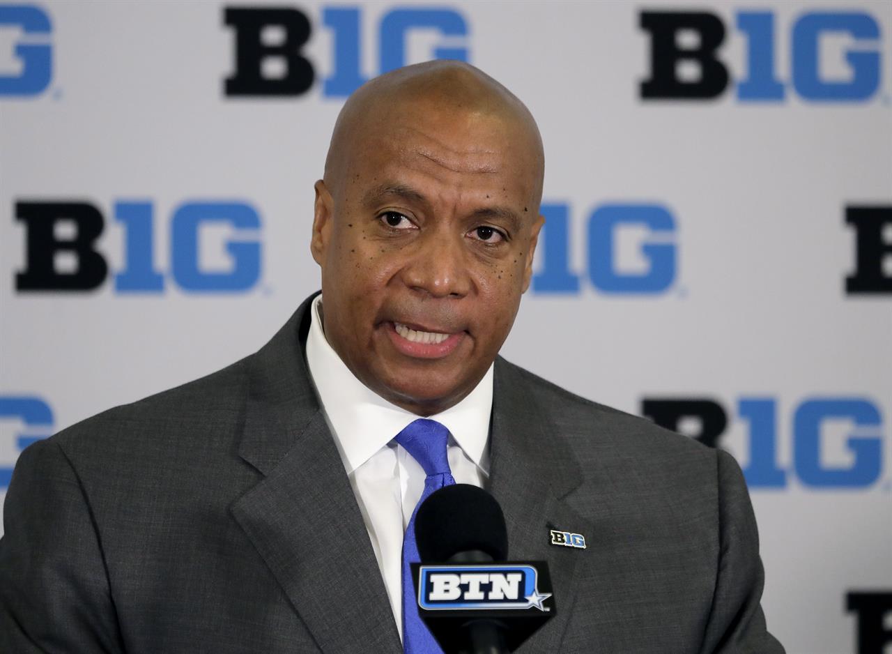 FILE - In this June 4, 2019, file photo, Kevin Warren talks to reporters after being named Big Ten Conference Commissioner during a news conference in Rosemont, Ill. Leaders of six state legislatures in the Big Ten footprint have sent a letter to commissioner Kevin Warren asking the conference to reconsider its decision to cancel the fall football season. The letter is written on the letterhead of Michigan House speaker Lee Chatfield and also signed by statehouse leaders from Iowa, Minnesota, Ohio, Wisconsin and Pennsylvania. (AP Photo/Charles Rex Arbogast, File)
AP Source: Big Ten presidents to reconsider fall football