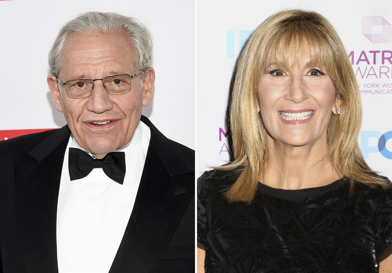 In this combination photo, honoree Bob Woodward, left, attends the PEN America Literary Gala on May 21, 2019, in New York and Jamie Gangel attends the New York Women in Communications Matrix Awards on April 25, 2016, in New York. Woodward, the author of "Rage," said CNN reporter Jamie Gangel helped convince him to release audio tapes of his interviews with President Donald Trump, with Trump telling him that he played down dangers of the coronavirus epidemic in order not to create a panic, giving the book a bigger initial impact than words on a page would have alone. (AP Photo)