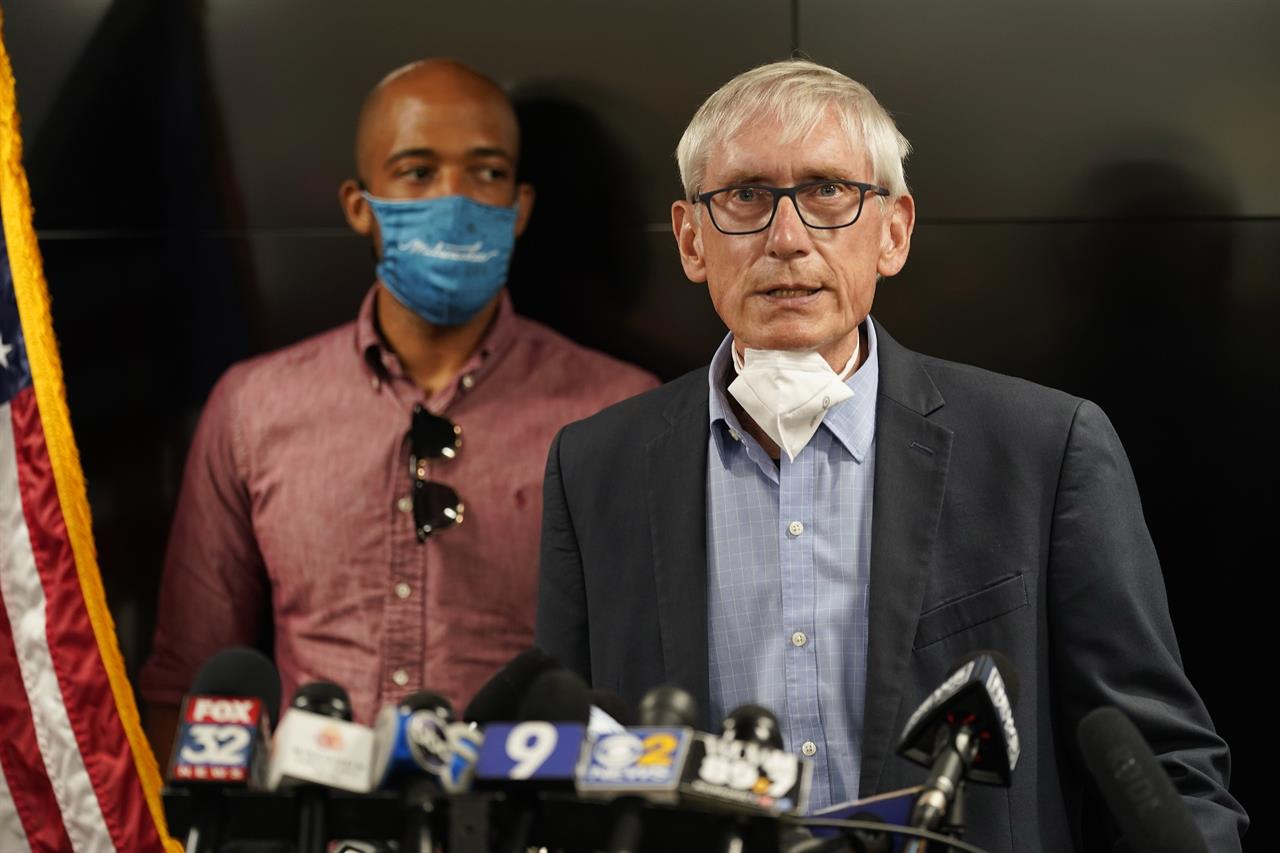 FILE - In this Aug. 27, 2020, file photo, Wisconsin Gov. Tony Evers speaks during a news conference in Kenosha, Wis. An effort to gather enough signatures to force a recall election of Evers has failed, the recall's organizer told supporters on Monday, Oct. 26, 2020. (AP Photo/Morry Gash, File)
