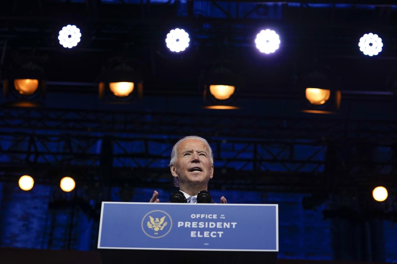 President-elect Joe Biden introduces his nominees and appointees to key national security and foreign policy posts at The Queen theater, Tuesday, Nov. 24, 2020, in Wilmington, Del. (AP Photo/Carolyn Kaster)