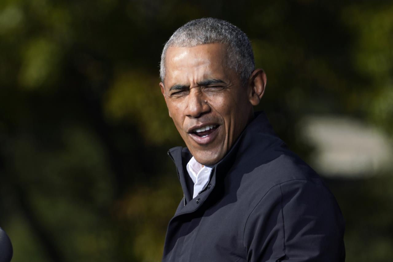 FILE - Former President Barack Obama speaks at a rally as he campaigns for Democratic presidential candidate former Vice President Joe Biden, Monday, Nov. 2, 2020, at Turner Field in Atlanta. Obama, already a million-selling author, is also a prize winning author. PEN America announced Wednesday, Nov. 25, that Obama will receive its second annual Voice of Influence Award in recognition of how his writings “have traversed political, social, and ideological bounds and framed a self-reflective humanism that has marked his influence on public life.” (AP Photo/Brynn Anderson, File)