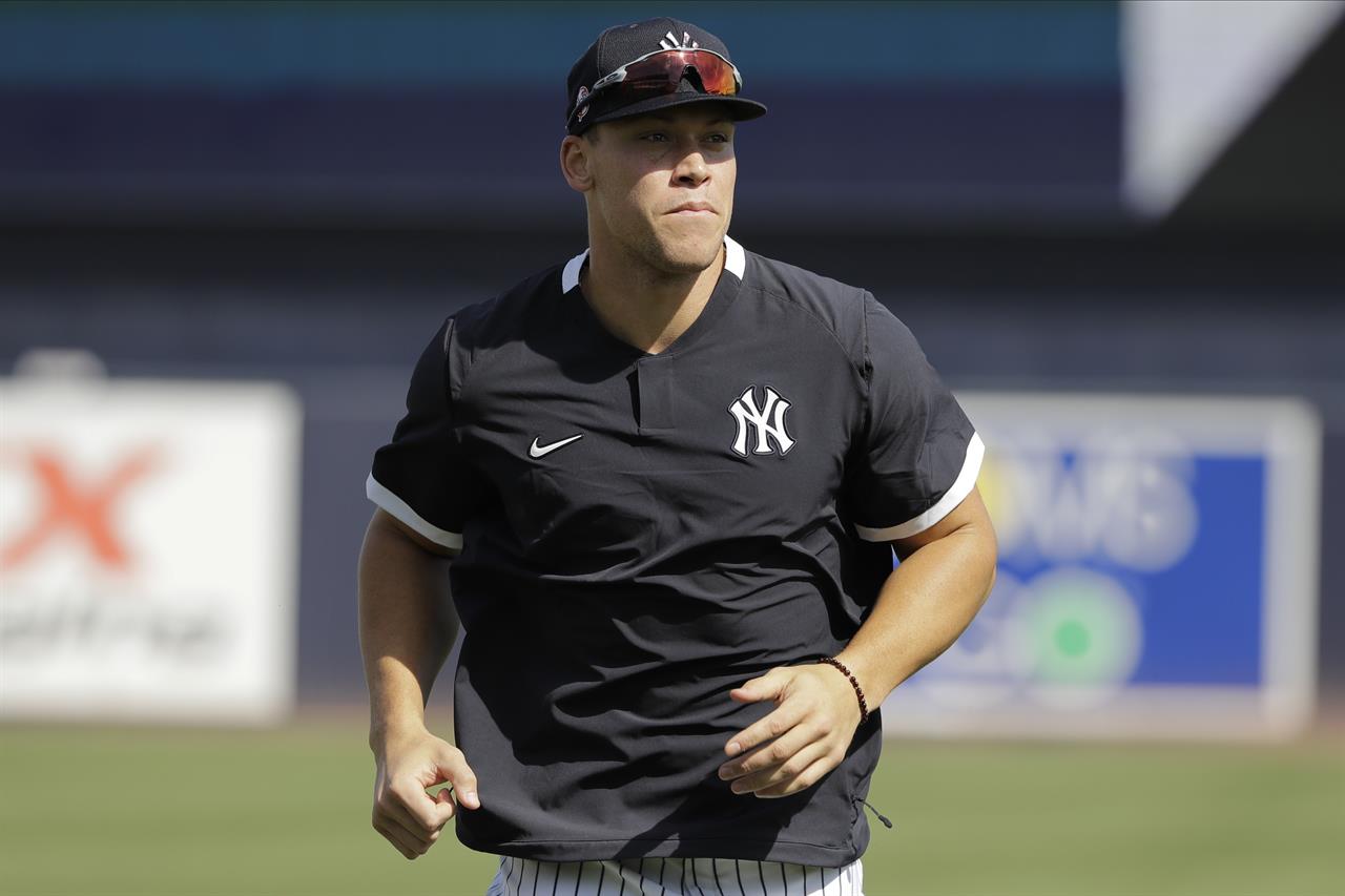 New York Yankees' Aaron Judge runs on the field during a spring training baseball workout Tuesday, Feb. 18, 2020, in Tampa, Fla. (AP Photo/Frank Franklin II)
Yankees' Judge says Astros should be stripped of 2017 title
