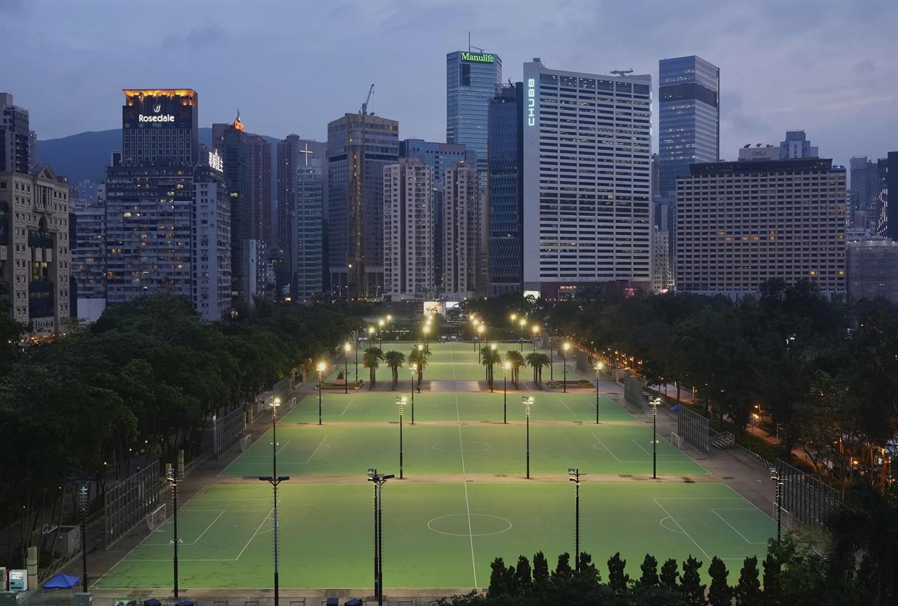 Hong Kong Victoria Park is seen Friday, June 4, 2021. Police arrested an organizer of Hong Kong's annual candlelight vigil remembering the deadly Tiananmen Square crackdown and warned people not to attend the banned event Friday as authorities mute China's last pro-democracy voices. In past years, tens of thousands of people gathered in Hong Kong's Victoria Park to honor those who died when China's military put down student-led pro-democracy protests on June 4, 1989. Hundreds, if not thousands were killed. (AP Photo/Vincent Yu)