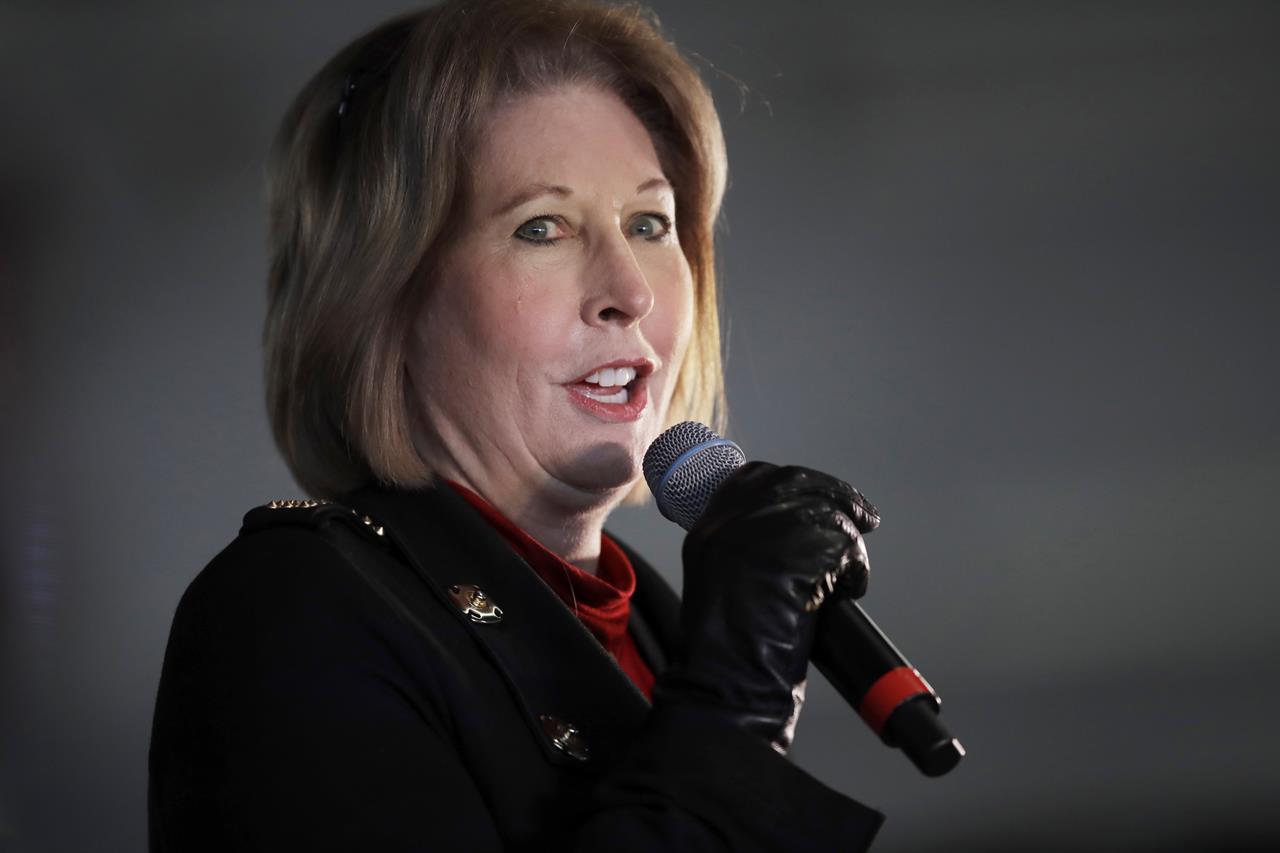 FILE - Attorney Sidney Powell speaks during a rally on Wednesday, Dec. 2, 2020, in Alpharetta, Ga. A group run by Powell, reacting to accusations it was illegally seeking donations in Florida, has registered in the state, officials said Wednesday, July 21, 2021. (AP Photo/Ben Margot, File)