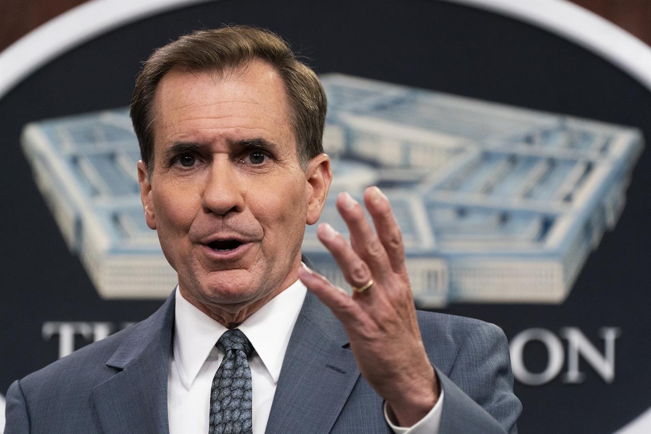 Pentagon spokesman John Kirby speaks during a briefing at the Pentagon in Washington, Monday, July 19, 2021. (AP Photo/Manuel Balce Ceneta)