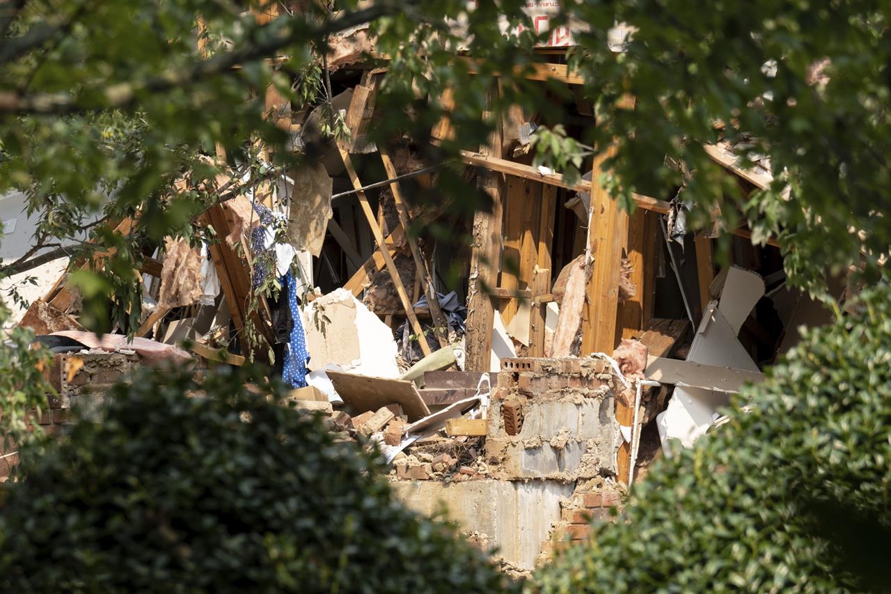 Damage to an apartment building is seen following an explosion, Sunday, Sept. 12, 2021, in Dunwoody, Ga., just outside of Atlanta. (AP Photo/Ben Gray)