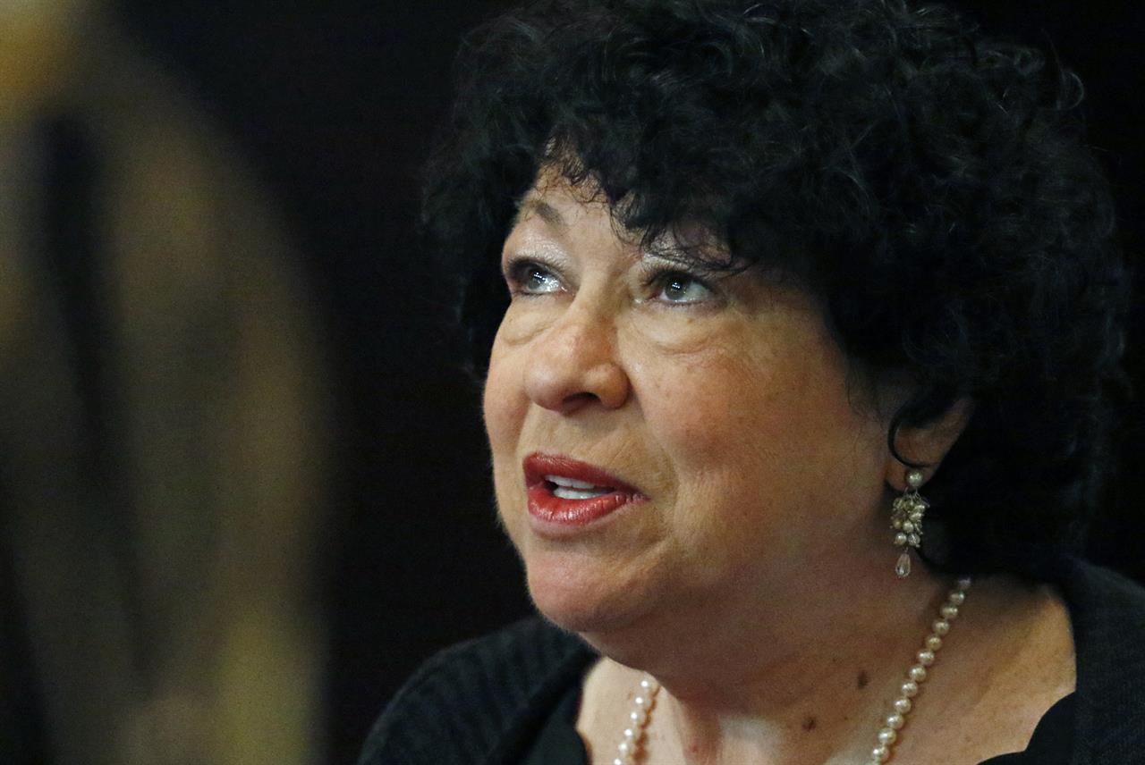 FILE - In this Aug. 17, 2019 file photo, U.S. Supreme Court Associate Justice Sonia Sotomayor, speaks at the Mississippi Book Festival in Jackson, Miss. U.S. District Judge Esther Salas in New Jersey says the lawyer who killed her son and seriously wounded her husband also had been tracking Supreme Court Justice Sonia Sotomayor. Salas told CBS News' “60 Minutes” FBI agents discovered the information in a locker belonging to the lawyer, Roy Den Hollander. (AP Photo/Rogelio V. Solis)